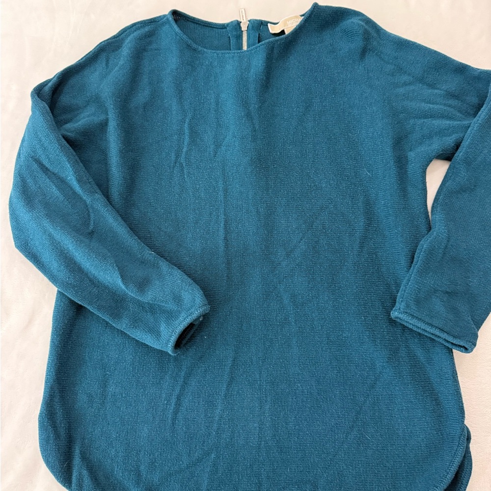 Michael Kors Long Sleeve Knit Sweater w/ Zipper at Back Teal Size Large E53